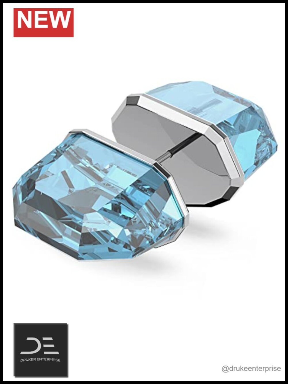 Single Stud Earring Blue Crystal Rhodium Finish Swarovski Style